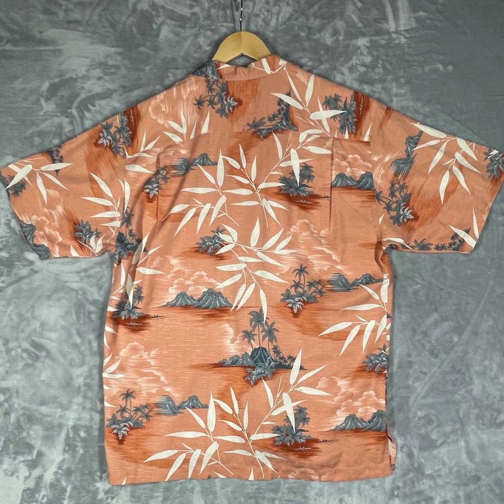 Tommy Bahama Mens Silk Hawaiian Shirt Coral Palm Tree Mountain Scene Button Up M - Picture 6 of 8
